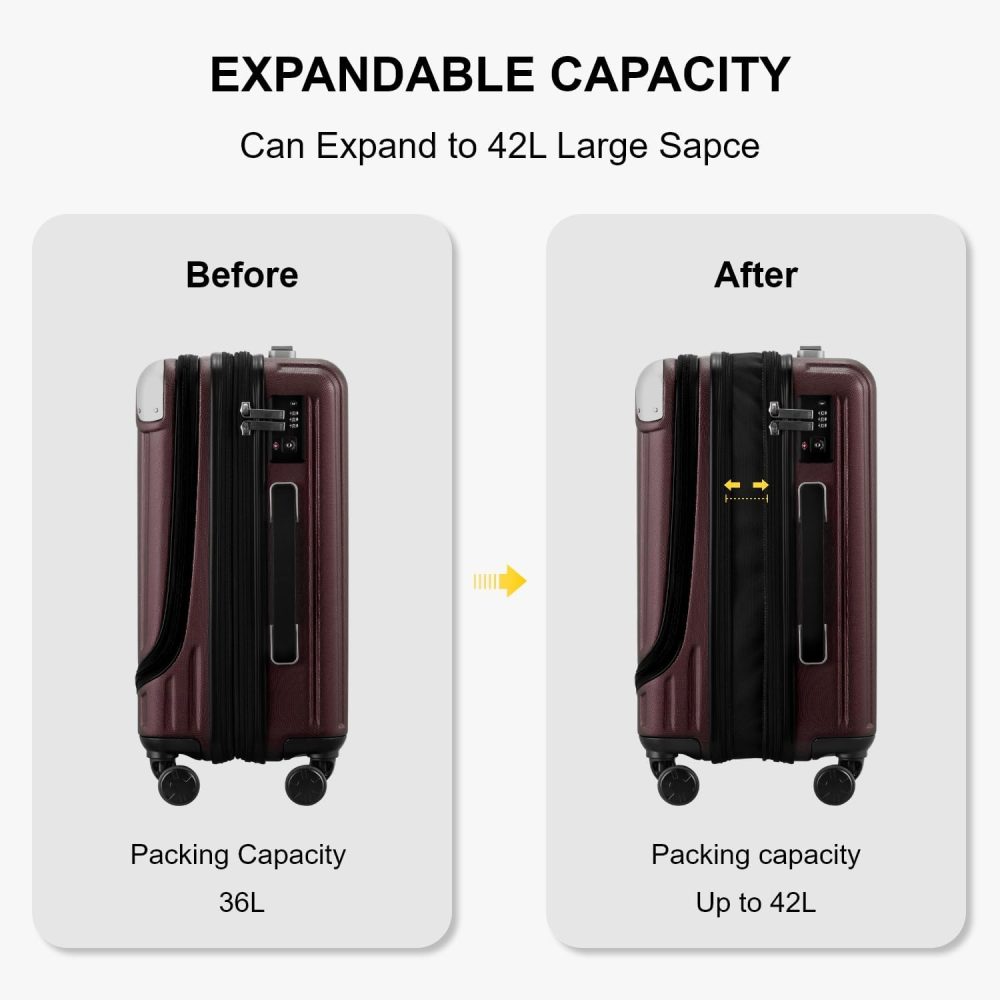 LEVEL8 Carry-on Suitcase 20-Inch with Laptop Compartment, Expandable Hand Luggage Case, ABS+PC Hardshell Spinner Trolley Lightweight 4 Wheels Cabin Size with TSA, Grey - Image 66
