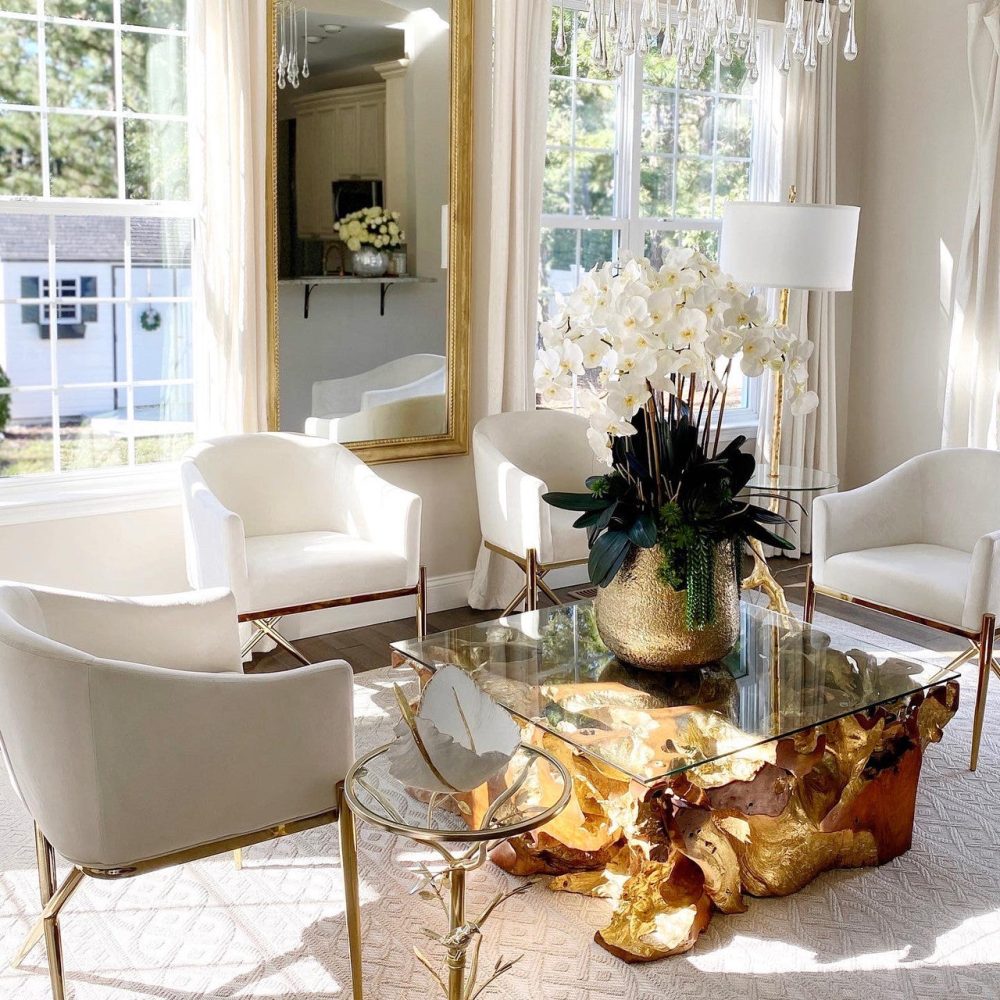Delaney Gold Pot with Multiple Stems of Phalaenopsis Orchids and Succulents - Image 2