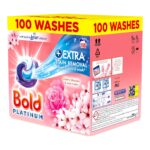 [First Order Discount]Bold Platinum Pods, Laundry Detergent, Washing Liquid Pods/Capsules, 100 Washes – Cherry Blossom & Rose Water – Extra Stain Removal Even In a Cold Wash