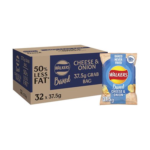 【2025 Hot Sale + Free Shipping】Walkers 37.5 g Baked Cheese and Onion Potato Crisps Box – 50 Percent Less Fat Suitable for Vegetarians – Case of 32 Bags