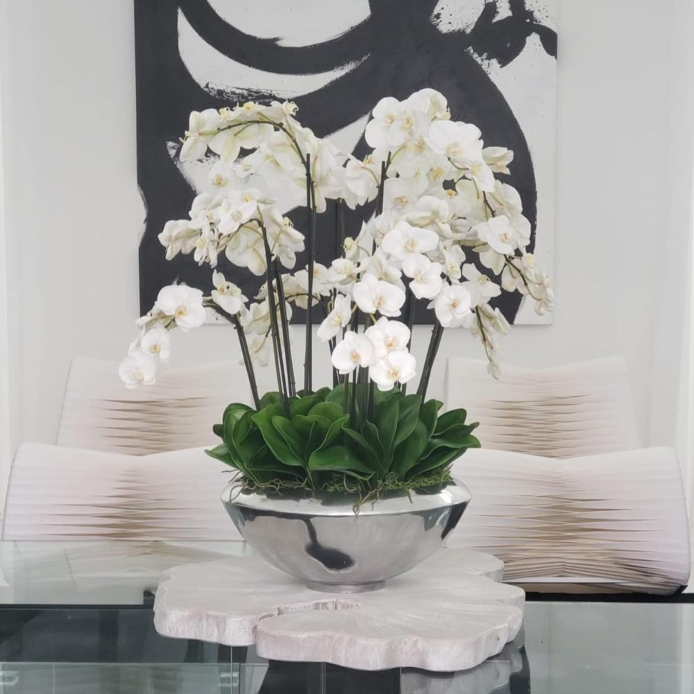Avenue Bowl with White Phalaenopsis Orchids - Image 6