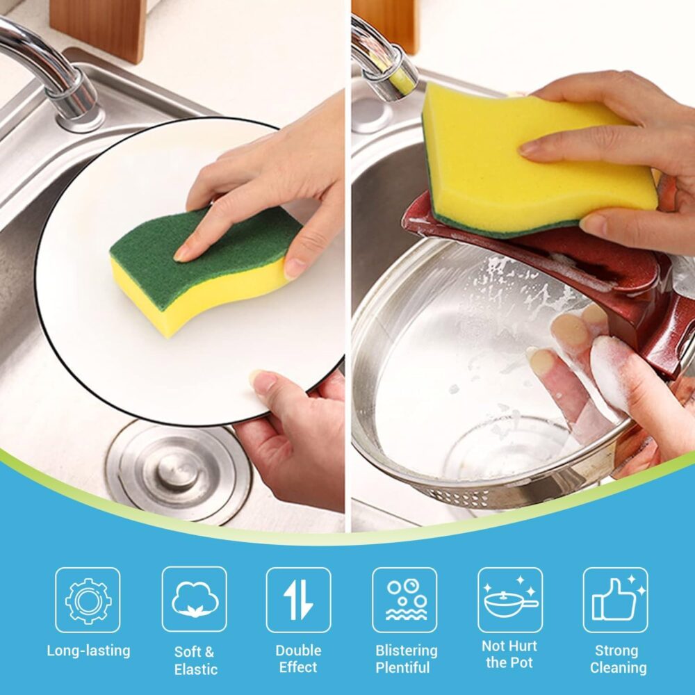 AIDEA Sponges Kitchen, 24 Pack Heavy Duty Dish Sponge, Cleaning Dish Scrubber Sponge for Home and Kitchen, Stink-Free Cleaning Supplies for Pots, Pans - Image 3