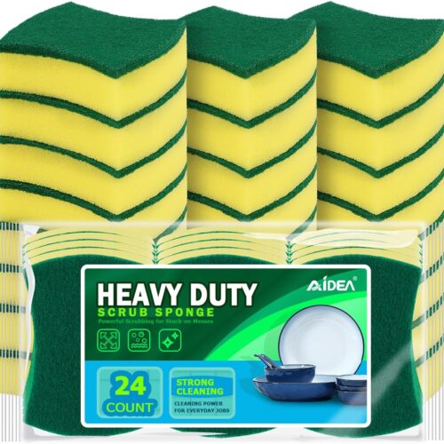 AIDEA Sponges Kitchen, 24 Pack Heavy Duty Dish Sponge, Cleaning Dish Scrubber Sponge for Home and Kitchen, Stink-Free Cleaning Supplies for Pots, Pans